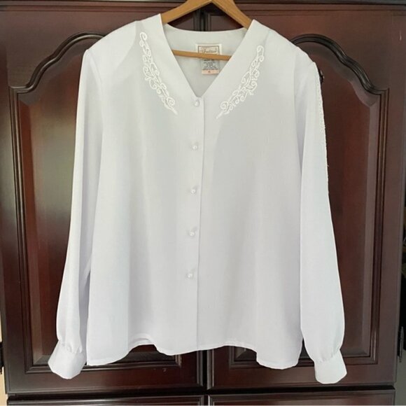 VINTAGE 1980s white polyester Sears blouse size 16 - Picture 4 of 12